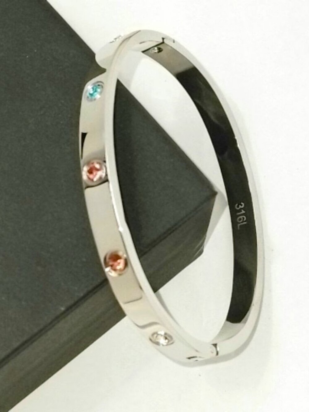 18k Gold Plated Bangle Bracelet with Colorful Cubic Zirconia 316l Steel Trendy